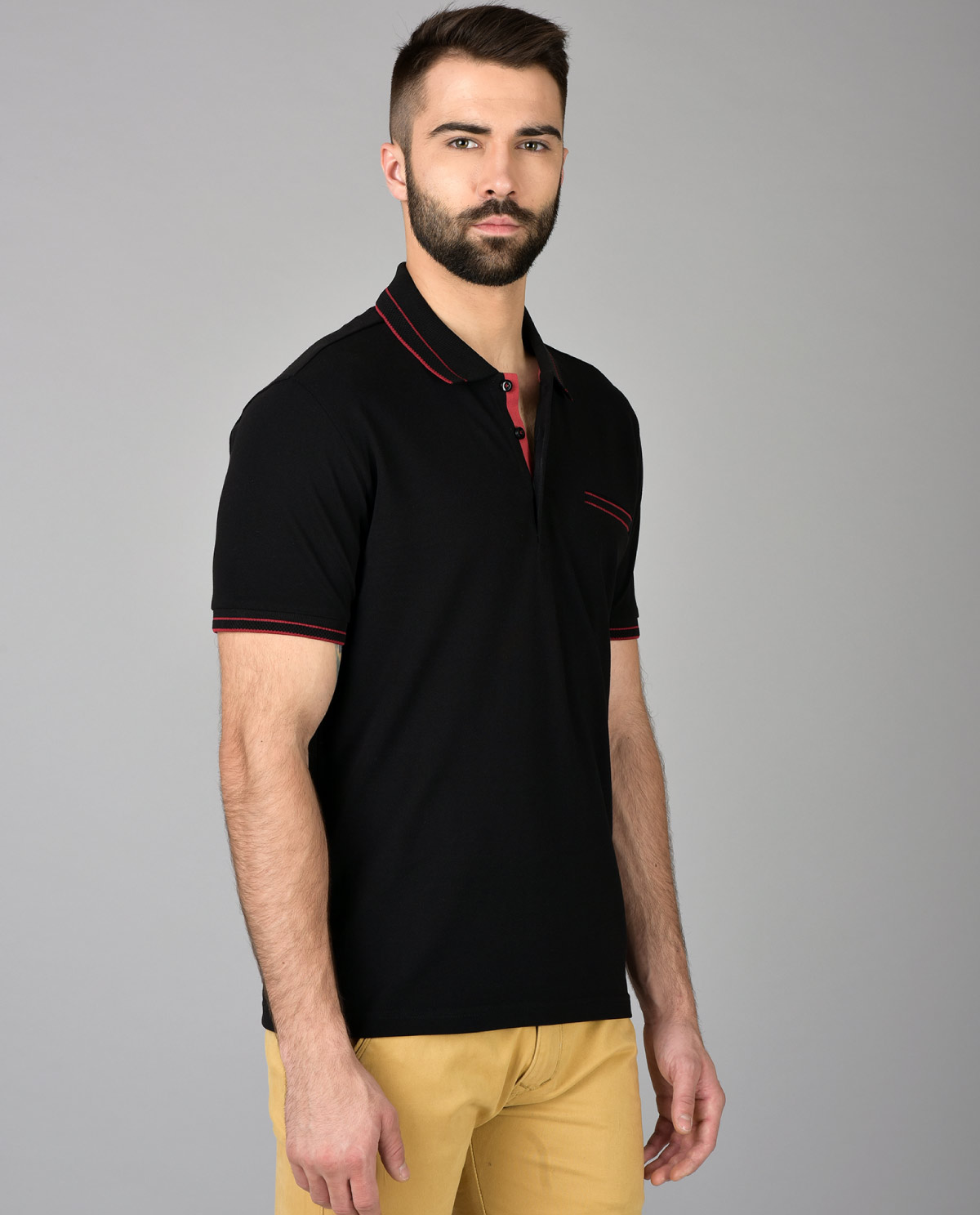 Black-Polo-for-Men-with-Red-Trim-3 - Kashvi Designs