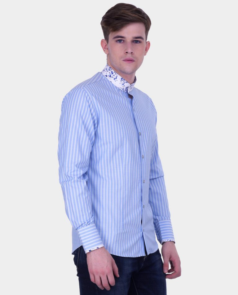Blue-Striped-Full-Sleeve-Shirt-with-Mandarin-Collar-4 - Kashvi Designs
