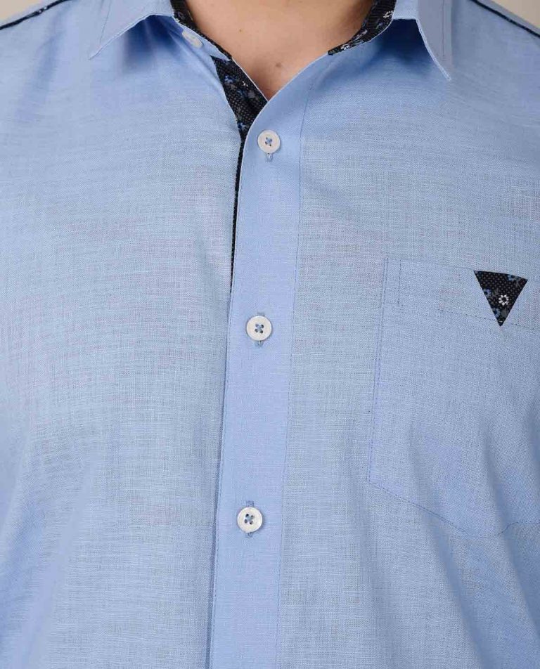 Light Blue Full Sleeve Shirt For Men With Black Trim 6 Kashvi Designs